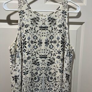 Max Studio Cream and Navy Floral Blouse